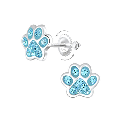 Wholesale Sterling Silver Paw Print Crystal Screw Back Ear Studs - JD6233