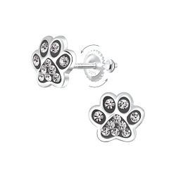Wholesale Sterling Silver Paw Print Crystal Screw Back Ear Studs - JD6233