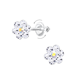 Wholesale Sterling Silver Flower Crystal Screw Back Ear Studs - JD10068