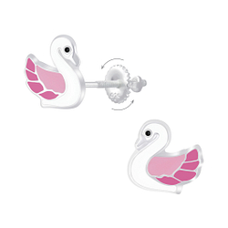 Wholesale Sterling Silver Swan Screw Back Ear Studs - JD6958