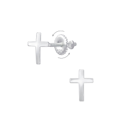 Wholesale Sterling Silver Cross Screw Back Ear Studs - JD6284