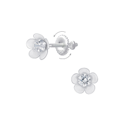 Wholesale Sterling Silver Flower Screw Back Ear Studs - JD6280