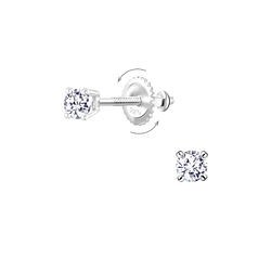 Wholesale 3mm Round Cubic Zirconia Sterling Silver Screw Back Ear Studs - JD10190