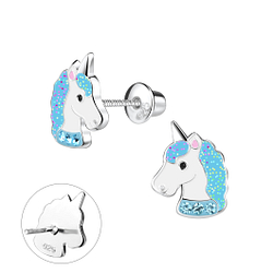 Wholesale Sterling Silver Unicorn Screw Back Bullet Earrings - JD9377