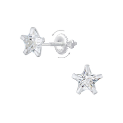 Wholesale 6mm Star Cubic Zirconia Sterling Silver Screw Back Ear Studs - JD6238