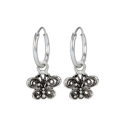 Wholesale Sterling Silver Butterfly Charm Ear Hoops - JD1659