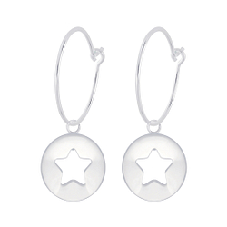 Wholesale Sterling Silver Star Charm Ear Hoops - JD7337