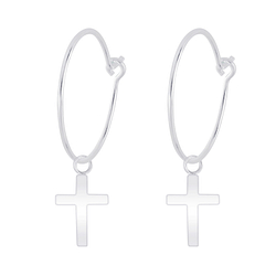 Wholesale Sterling Silver Cross Charm Ear Hoops - JD7341