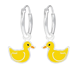 Wholesale Sterling Silver Duck Charm Ear Hoops - JD1931