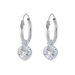 Wholesale 4mm Heart Cubic Zirconia Sterling Silver Charm Ear Hoops - JD2253