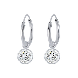 Wholesale 5mm Round Cubic Zirconia Sterling Silver Charm Ear Hoops - JD2309