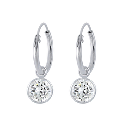 Wholesale 6mm Round Cubic Zirconia Sterling Silver Charm Ear Hoops - JD2308