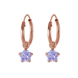 Wholesale 4mm Flower Cubic Zirconia Sterling Silver Charm Ear Hoops - JD2281