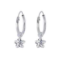 Wholesale 4mm Flower Cubic Zirconia Sterling Silver Charm Ear Hoops - JD2282