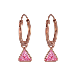 Wholesale 4mm Triangle Cubic Zirconia Sterling Silver Charm Ear Hoops - JD2924