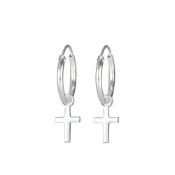 Wholesale Sterling Silver Cross Charm Ear Hoops - JD1806