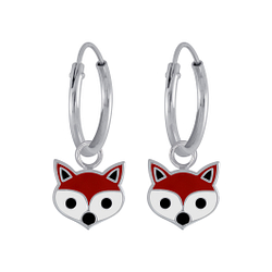 Wholesale Sterling Silver Fox Charm Ear Hoops - JD2984
