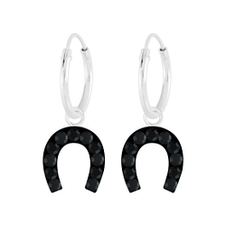 Wholesale Sterling Silver Horseshoe Crystal Charm Ear Hoops - JD5624