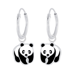 Wholesale Sterling Silver Panda Charm Ear Hoops - JD7129
