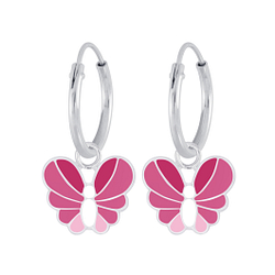 Wholesale Sterling Silver Butterfly Charm Ear Hoops - JD6345