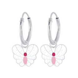 Wholesale Sterling Silver Butterfly Charm Ear Hoops - JD6268