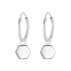 Wholesale Sterling Silver Hexagon Charm Ear Hoops - JD7167
