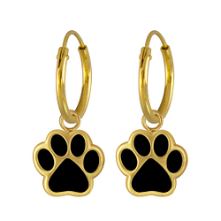 Wholesale Sterling Silver Paw Print Charm Ear Hoops - JD3108 Wholesale Sterling Silver Paw Print Charm Ear Hoops - JD3108