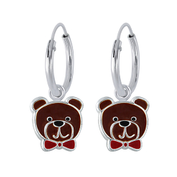 Wholesale Sterling Silver Bear Charm Ear Hoops - JD2222