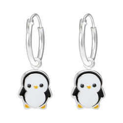 Wholesale Sterling Silver Penguin Charm Ear Hoops - JD1986