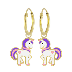 Wholesale Sterling Silver Unicorn Charm Ear Hoops - JD5369