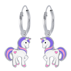 Wholesale Sterling Silver Unicorn Charm Ear Hoops - JD1956