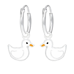 Wholesale Sterling Silver Duck Charm Ear Hoops - JD1859