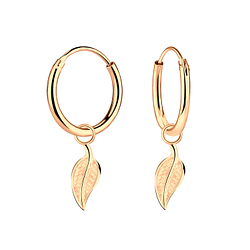 Wholesale Sterling Silver Leaf Charm Ear Hoops - JD3062