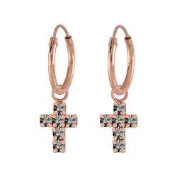 Wholesale Sterling Silver Cross Crystal Charm Ear Hoops - JD5382