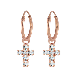 Wholesale Sterling Silver Cross Crystal Charm Ear Hoops - JD5382