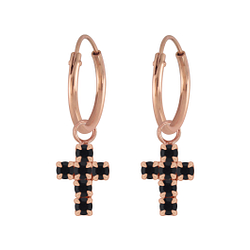 Wholesale Sterling Silver Cross Crystal Charm Ear Hoops - JD5382