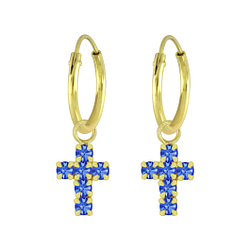 Wholesale Sterling Silver Cross Crystal Charm Ear Hoops - JD4668