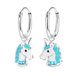 Wholesale Sterling Silver Unicorn Charm Hoop Earrings - JD8263