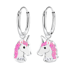 Wholesale Sterling Silver Unicorn Charm Ear Hoops - JD2947