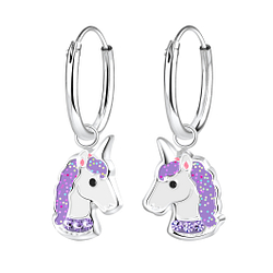 Wholesale Sterling Silver Unicorn Charm Hoop Earrings - JD8264