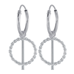 Wholesale Sterling Silver Twisted Circle Charm Ear Hoops - JD3022