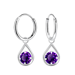 Wholesale Sterling Silver Tear Drop Charm Hoop Earring - JD4058