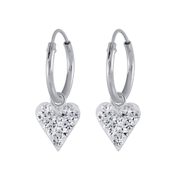 Wholesale Sterling Silver Crystal Heart Charm Ear Hoops - JD2994