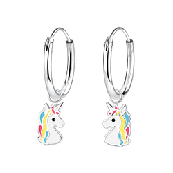 Wholesale Sterling Silver Unicorn Charm Ear Hoops - JD2435