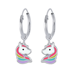 Wholesale Sterling Silver Unicorn Charm Ear Hoops - JD2356