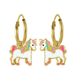 Wholesale Sterling Silver Unicorn Charm Ear Hoops - JD2390