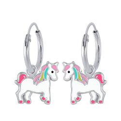 Wholesale Sterling Silver Unicorn Charm Ear Hoops - JD2389