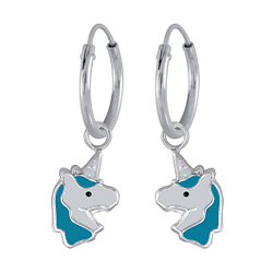 Wholesale Sterling Silver Unicorn Charm Ear Hoops - JD2952