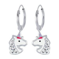 Wholesale Sterling Silver Unicorn Charm Ear Hoops - JD2498