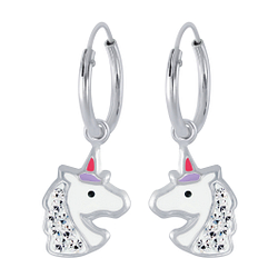 Wholesale Sterling Silver Unicorn Charm Ear Hoops - JD2503